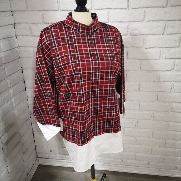cleo Tops - Cleo Petites Ladies Size XL Red Black & White Plaid Tunic Length Fooler Top